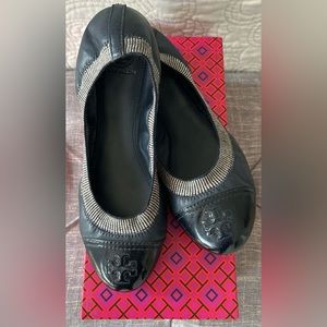 Tory Burch Ballet-Isabel Napa Soft Patent Calf/ Melange Elastic Size 9.5